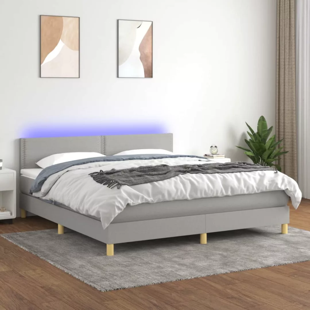 vidaXL Bettgestell Boxspringbett mit Matratze LED Hellgrau 160x200 cm Stoff günstig online kaufen