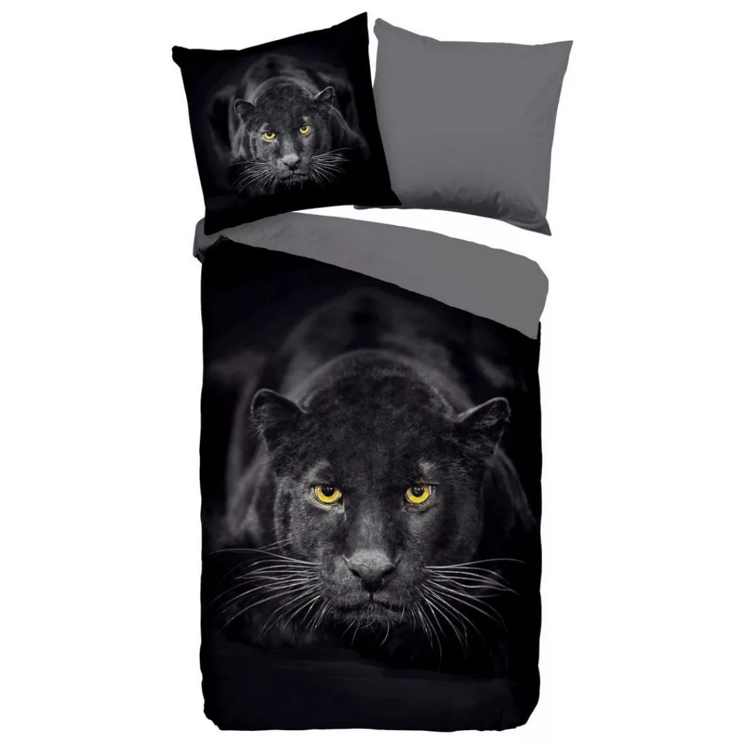 Microfaser Bettwäsche Panter schwarz Polyester B/L: ca. 135x200 cm günstig online kaufen