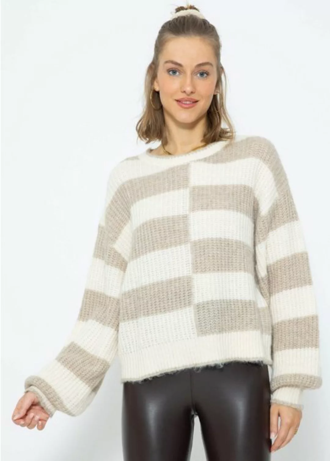 SASSYCLASSY Strickpullover Lässiger Pullover mit versetzten Blockstreifen P günstig online kaufen