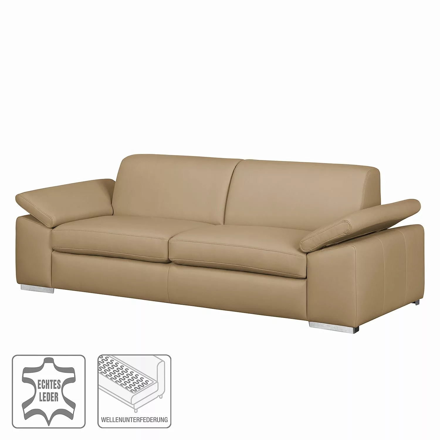 home24 Fredriks Sofa Termon I 3-Sitzer Sand Echtleder 232x82x90 cm (BxHxT) günstig online kaufen