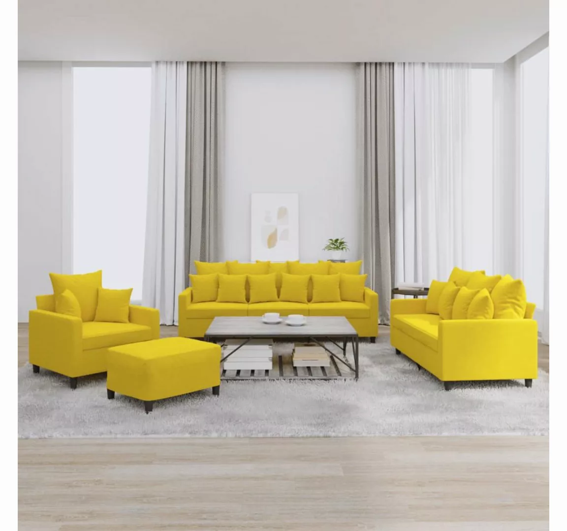 vidaXL Sofa Sofagarnitur Set mit Kissen Stoff, 4-tlg., Gelb günstig online kaufen