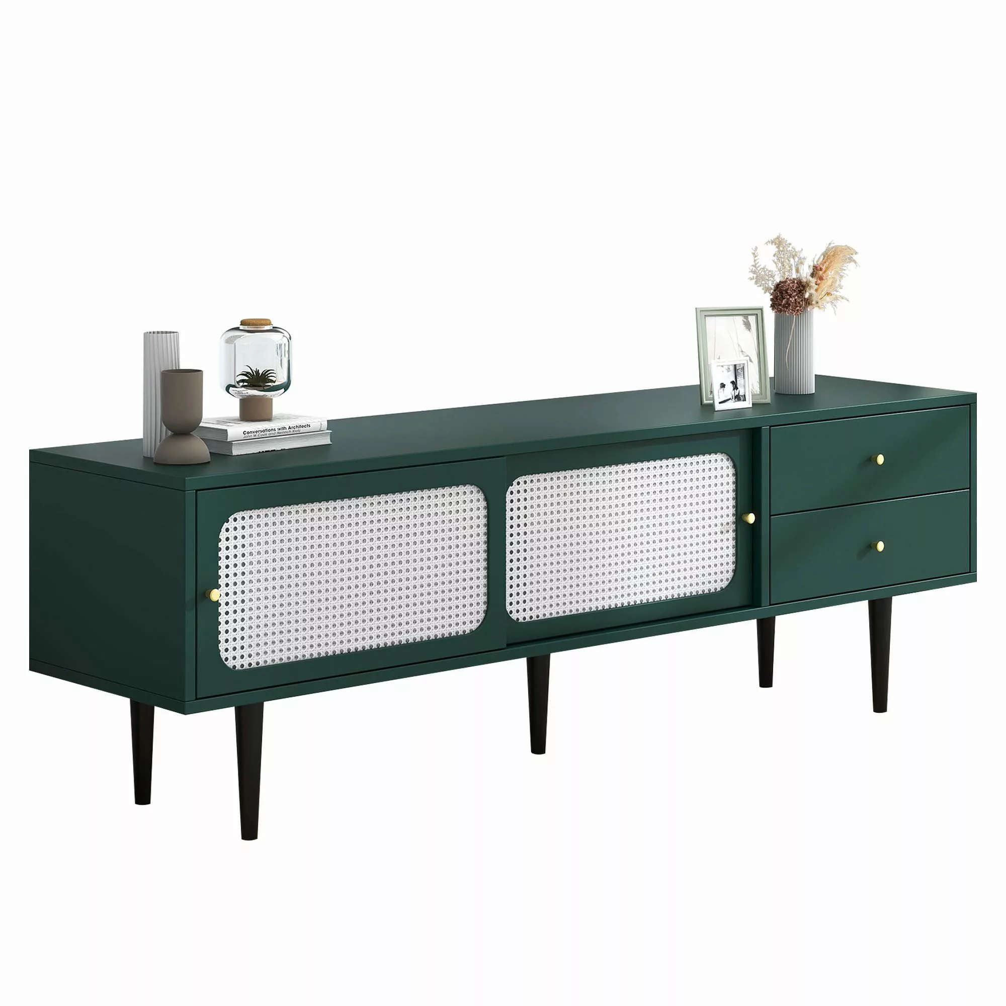 Merax Lowboard im Vintage-Stil mit Rattan günstig online kaufen