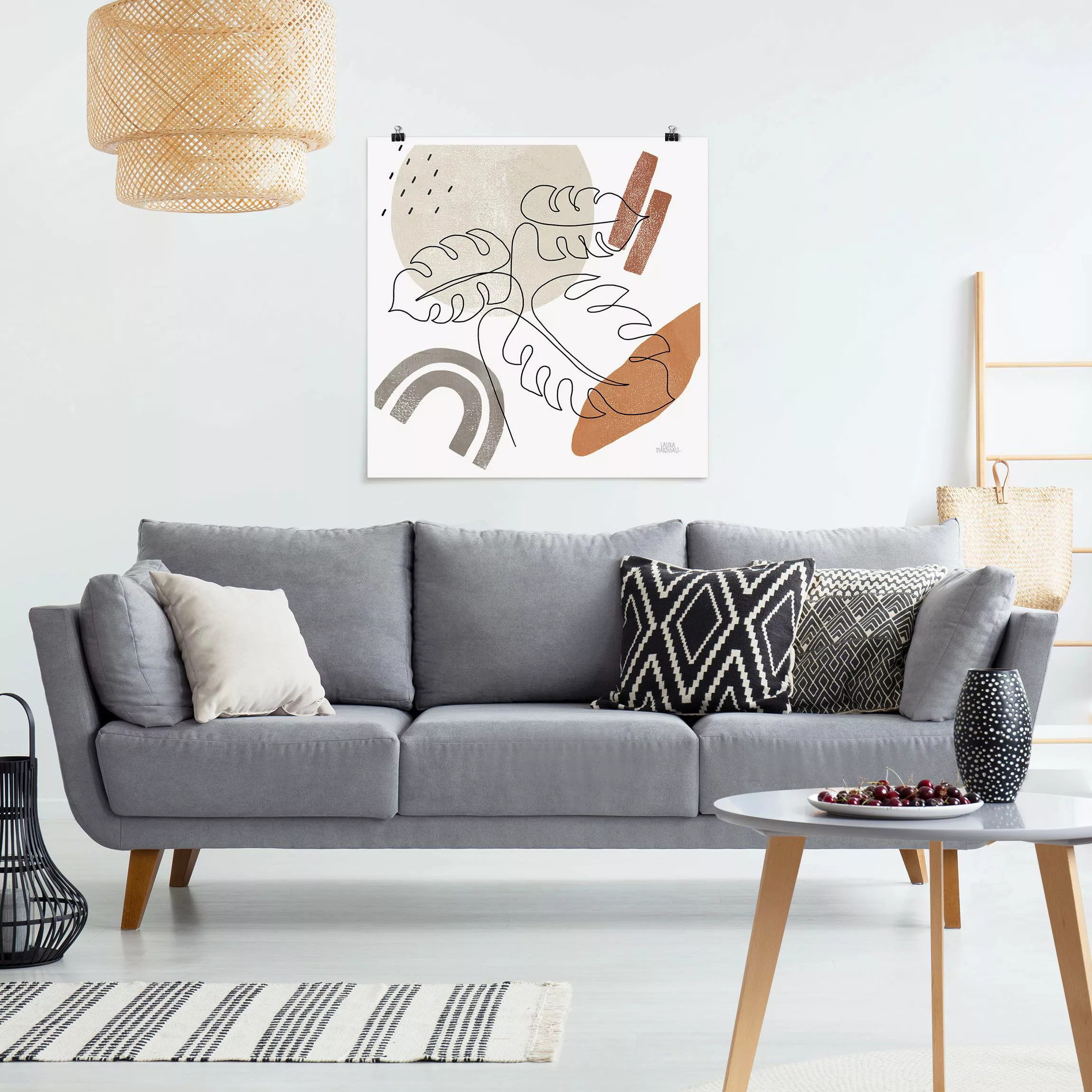 Poster Monstera Lineart und Terracotta Farben günstig online kaufen