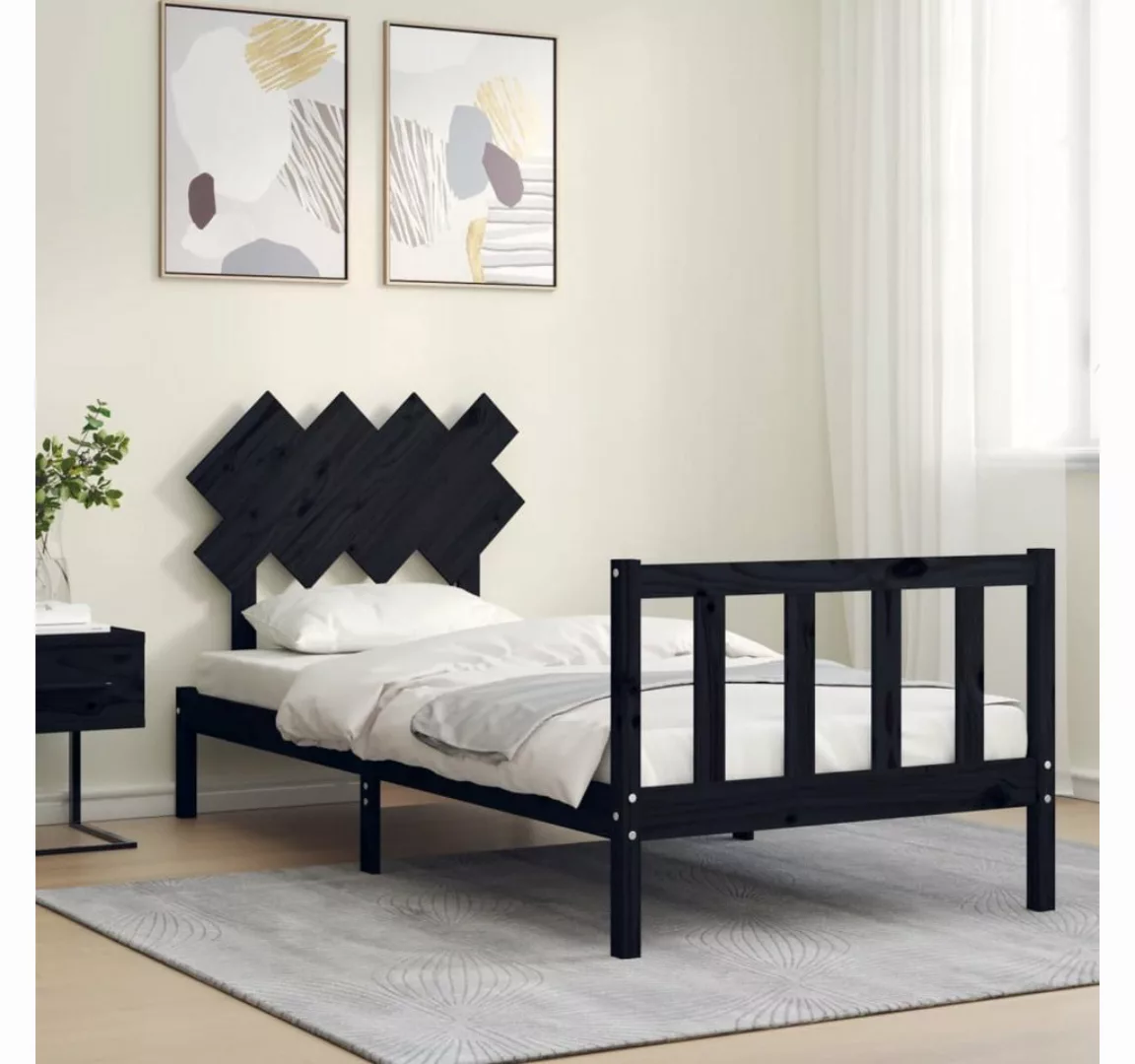 vidaXL Bett Massivholzbett mit Kopfteil Schwarz 90x200 cm günstig online kaufen