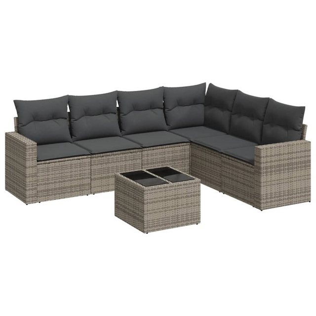 vidaXL Sofaelement 7-tlg. Garten-Sofagarnitur mit Kissen Grau Poly Rattan ( günstig online kaufen