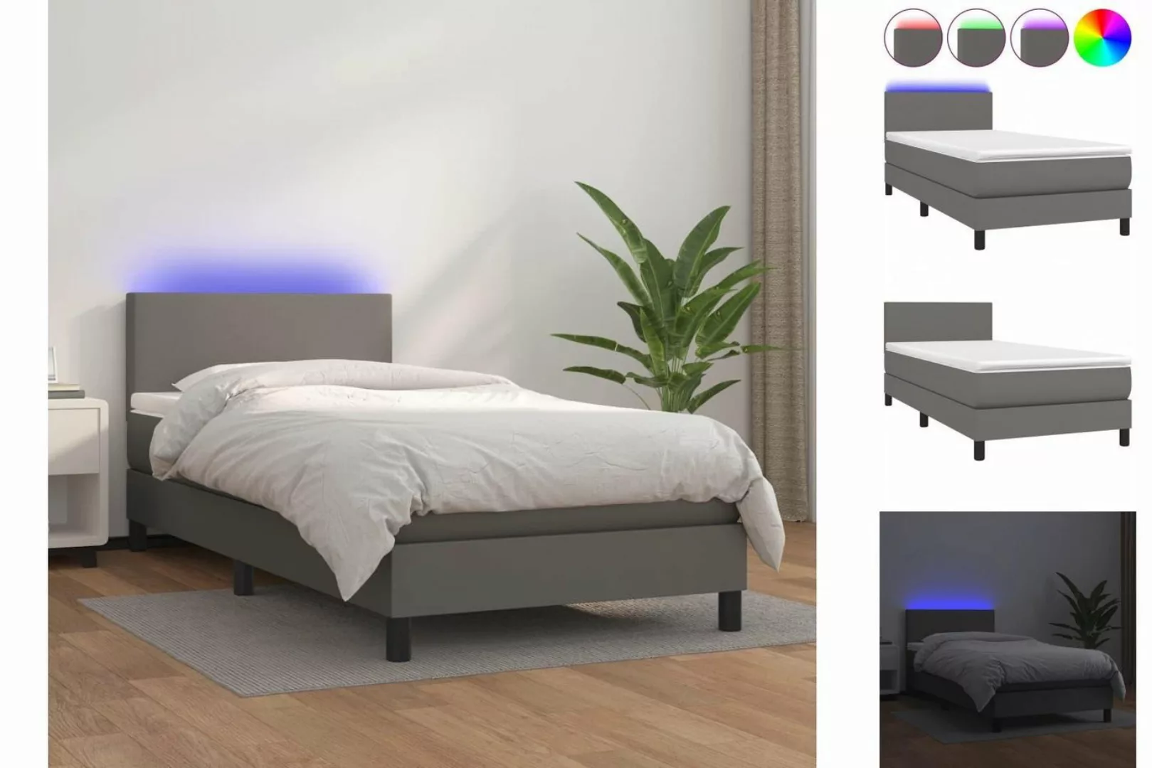 vidaXL Bettgestell Boxspringbett mit Matratze LED Grau 80x200 cm Kunstleder günstig online kaufen