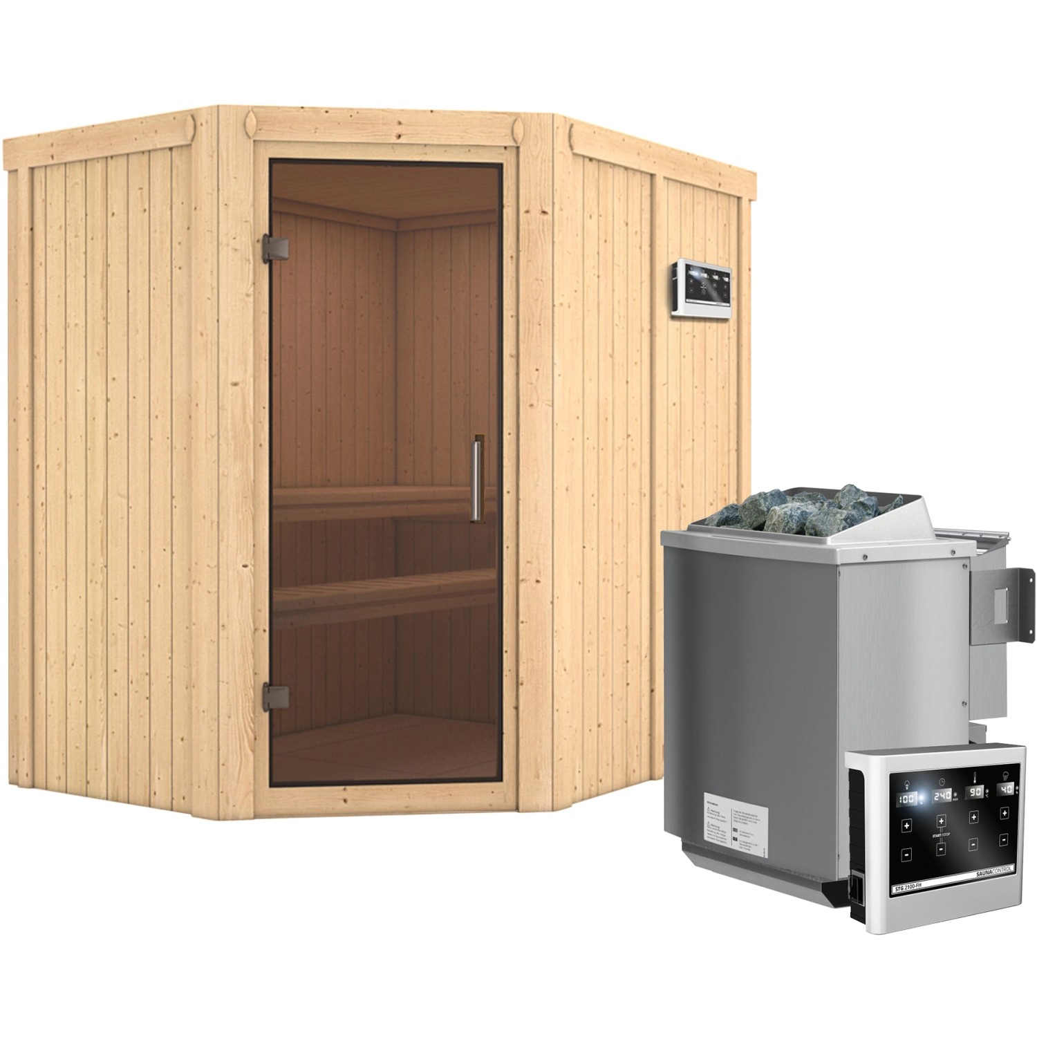 Karibu Sauna-Set Cleo inkl. Bio-Ofen 9 kW mit ext. Steuerung günstig online kaufen
