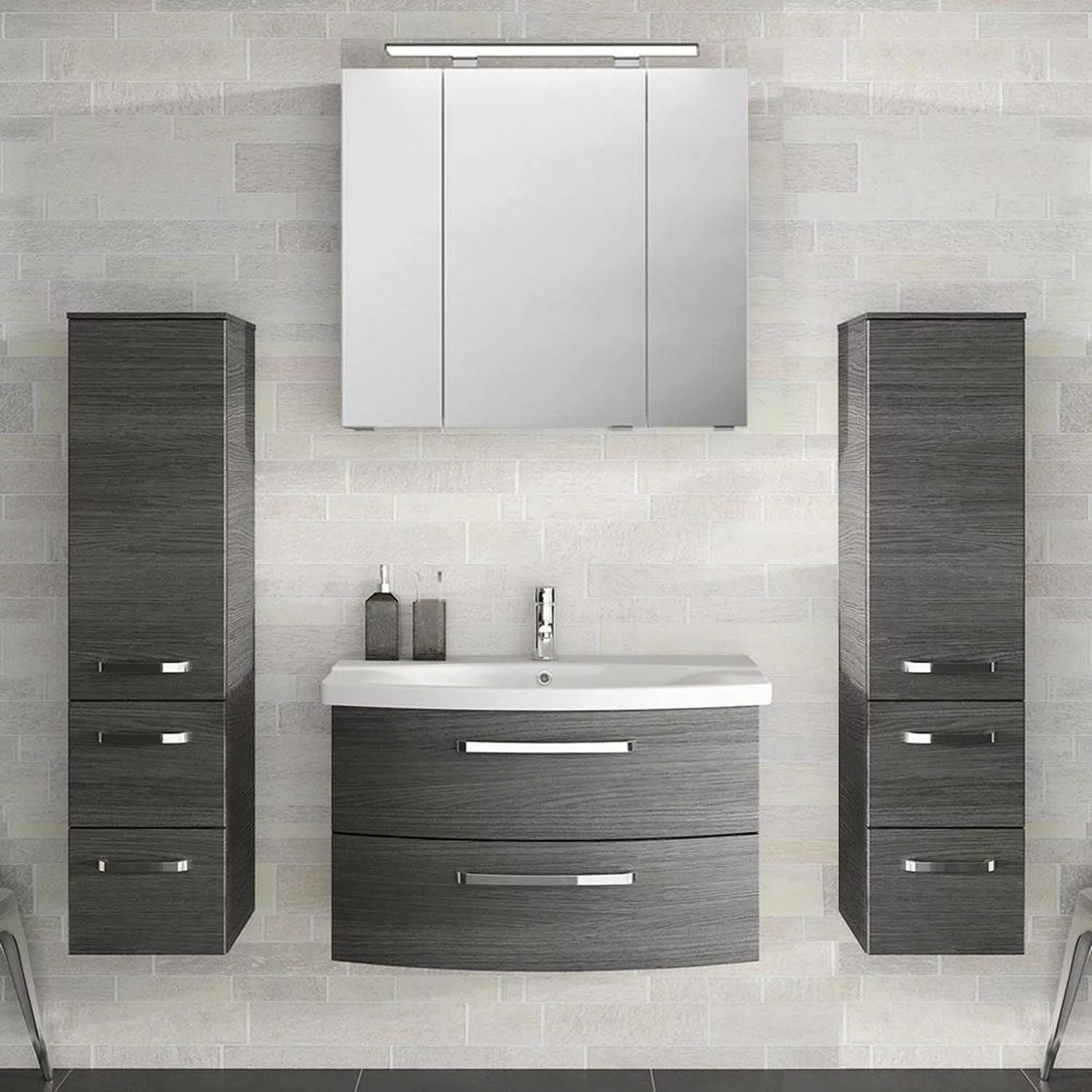 Badezimmer Komplett-Set mit 80cm Keramik Waschtisch, Spiegelschrank inkl. L günstig online kaufen