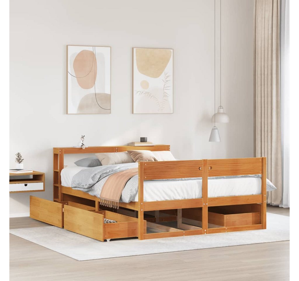 vidaXL Bett, Massivholzbett ohne Matratze Wachsbraun 160x200 Kiefernholz günstig online kaufen