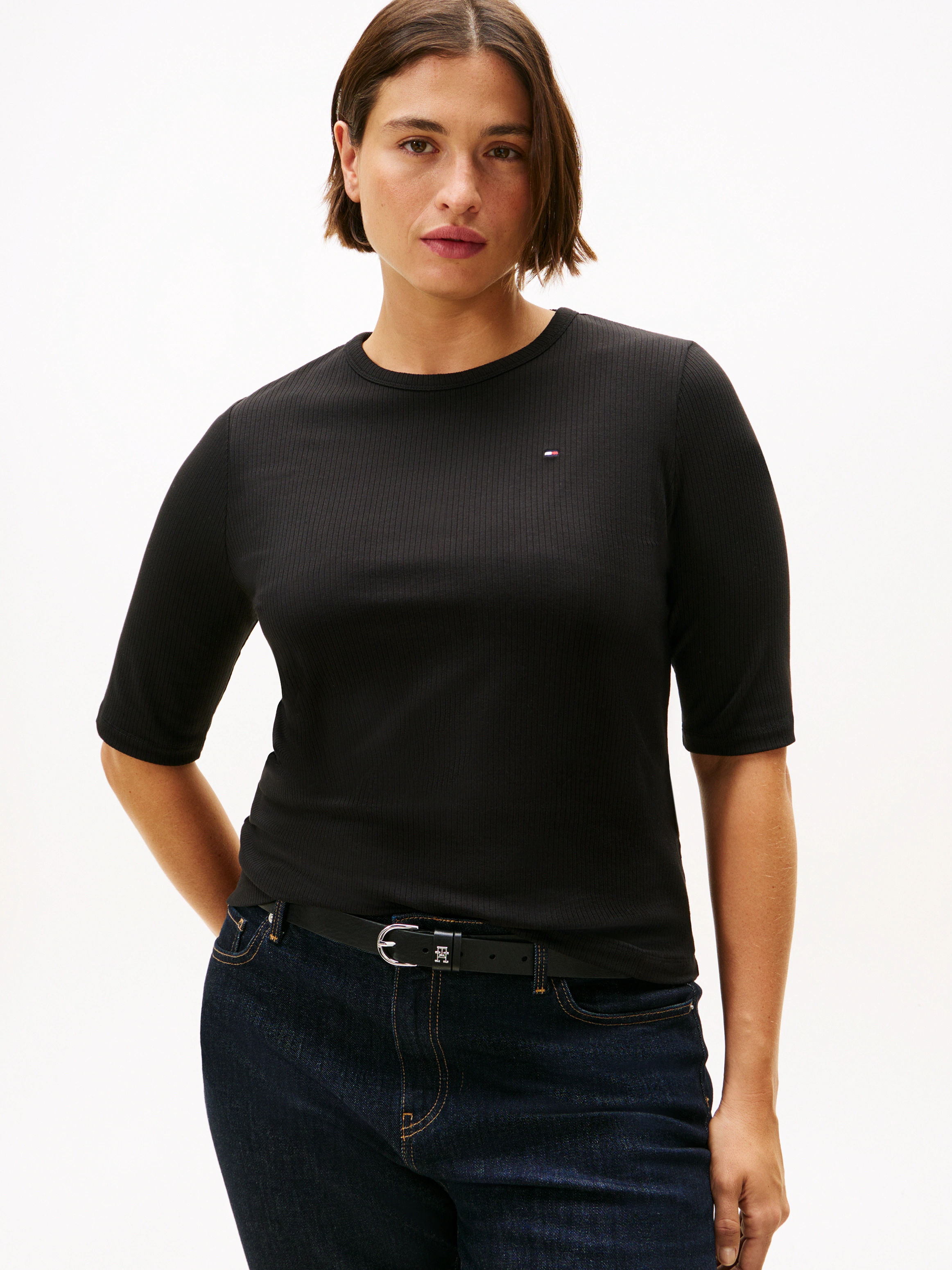 Tommy Hilfiger Curve Kurzarmshirt "CRV SLIM 5X2 RIB C-NK 1/2 SLV", in große günstig online kaufen