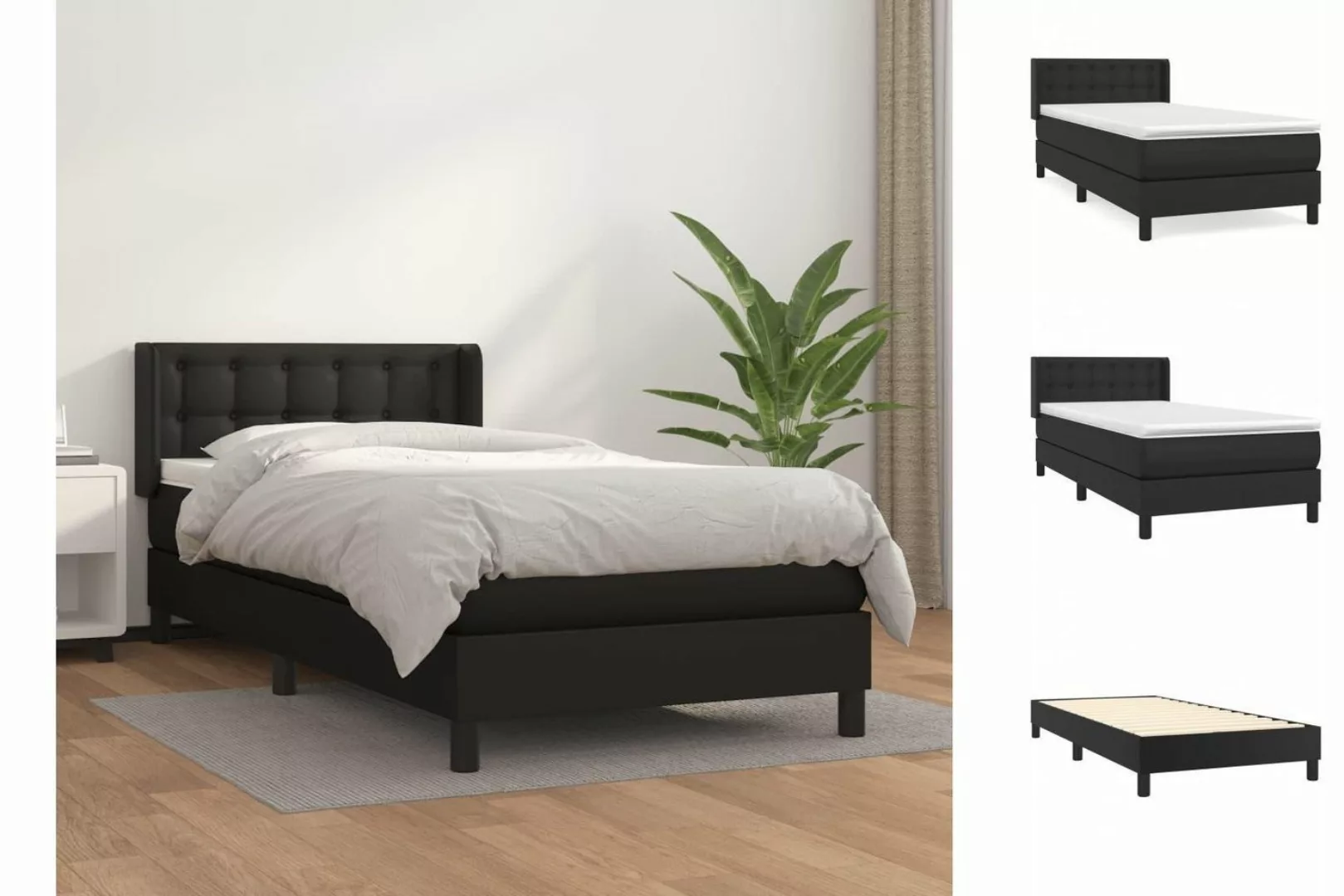 vidaXL Bettgestell Boxspringbett mit Matratze Schwarz 100x200 cm Kunstleder günstig online kaufen