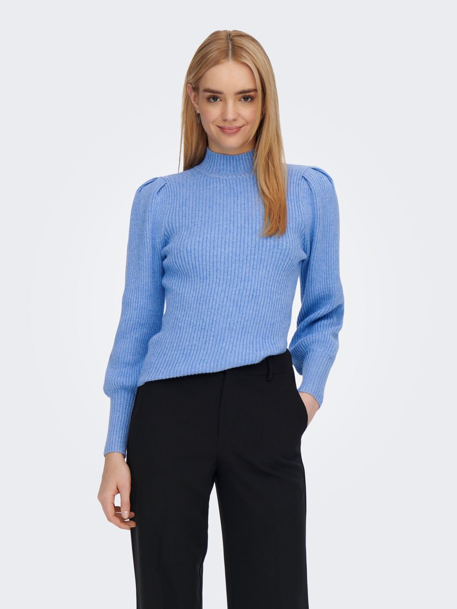 ONLY Hoher Kragen Strickpullover Damen Blau günstig online kaufen