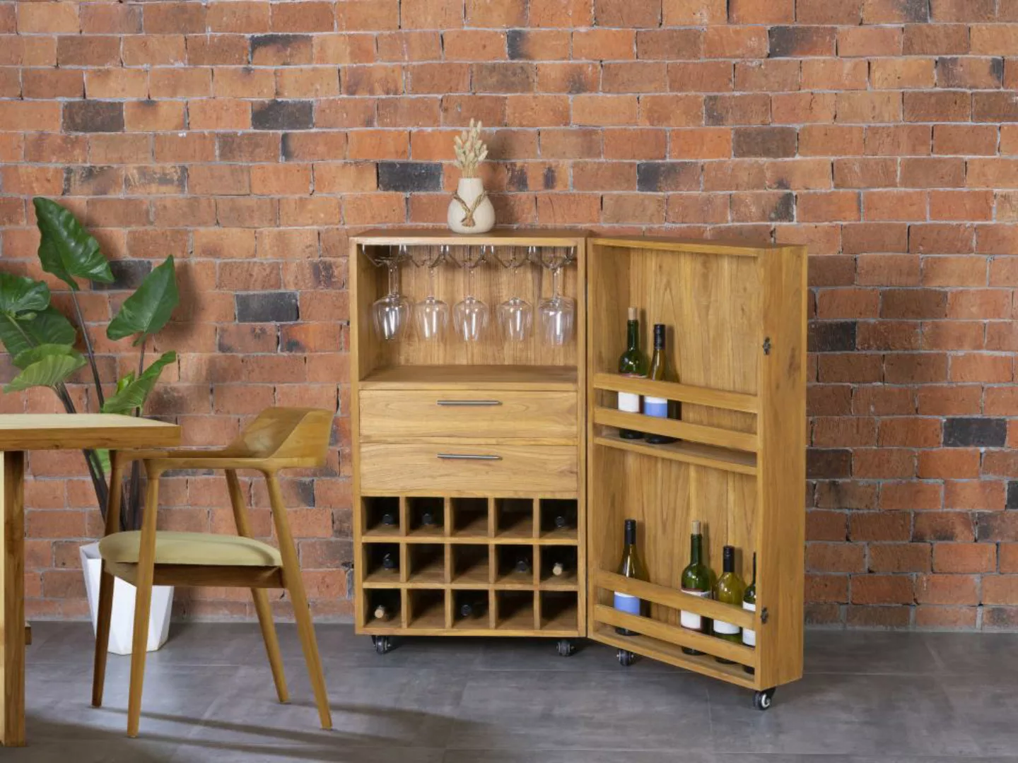 Wein- & Gläserschrank - Vintage - Mindi-Holz - 15 Fächer - 60 x 50 x 111 cm günstig online kaufen