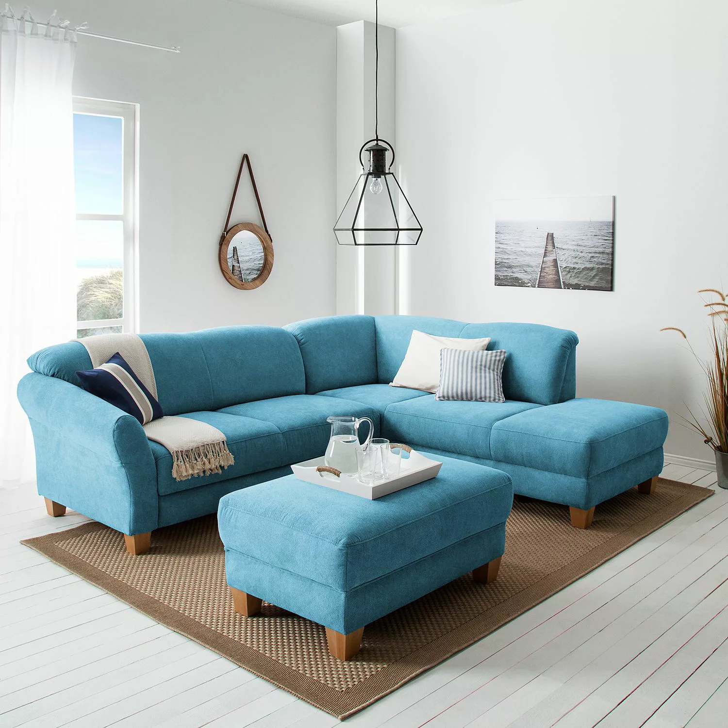 home24 Ars Natura Ecksofa Cebu 2-Sitzer Hellblau Webstoff 257x84x212 cm mit günstig online kaufen
