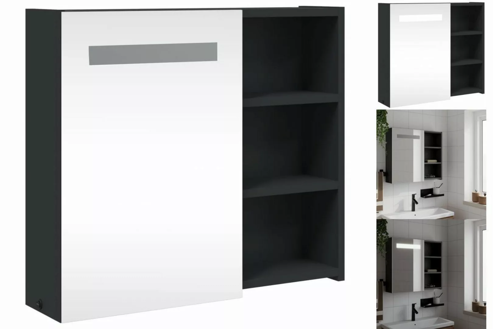 vidaXL Spiegelschrank Spiegelschrank mit LED-Beleuchtung Schwarz 60x13x52 c günstig online kaufen