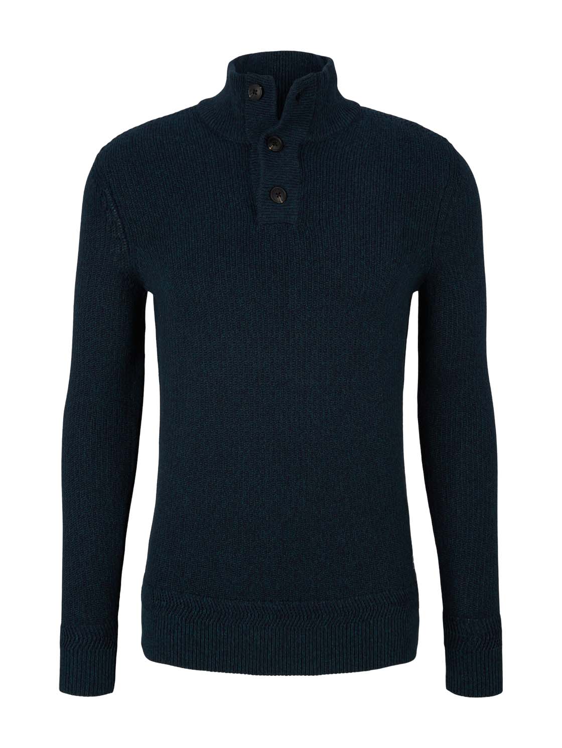 TOM TAILOR Herren Melierter Pullover mit Troyer Kragen, blau, Gr.L günstig online kaufen