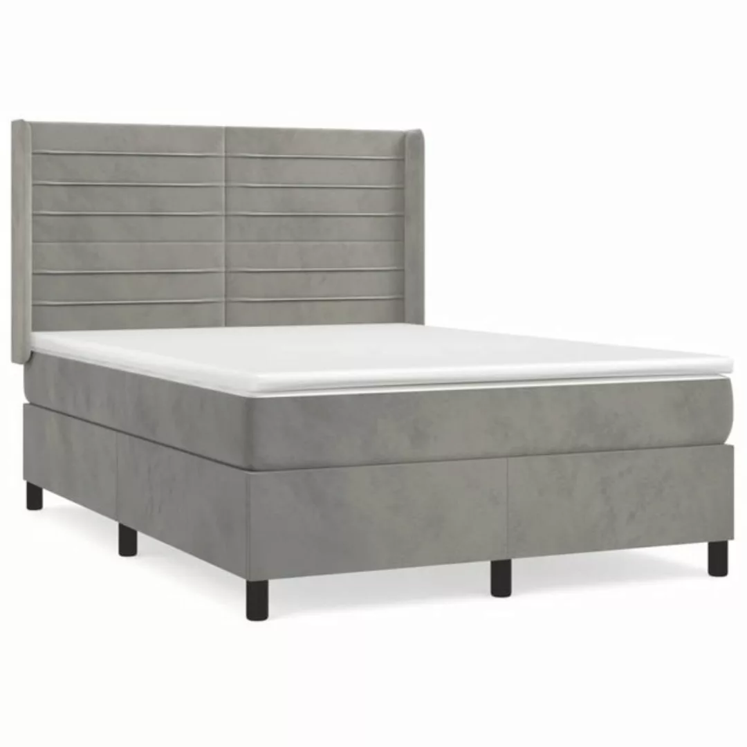 vidaXL Boxspringbett Boxspringbett mit Matratze Hellgrau 140x200 cm Samt Be günstig online kaufen