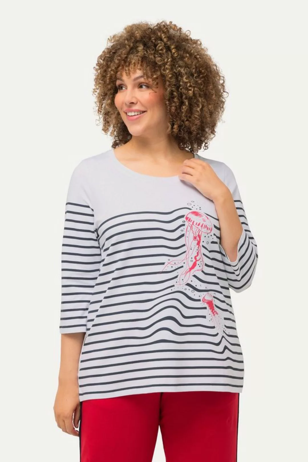 Ulla Popken Longsleeve Shirt Quallen Streifen U-Boot-Ausschnitt 3/4-Arm günstig online kaufen