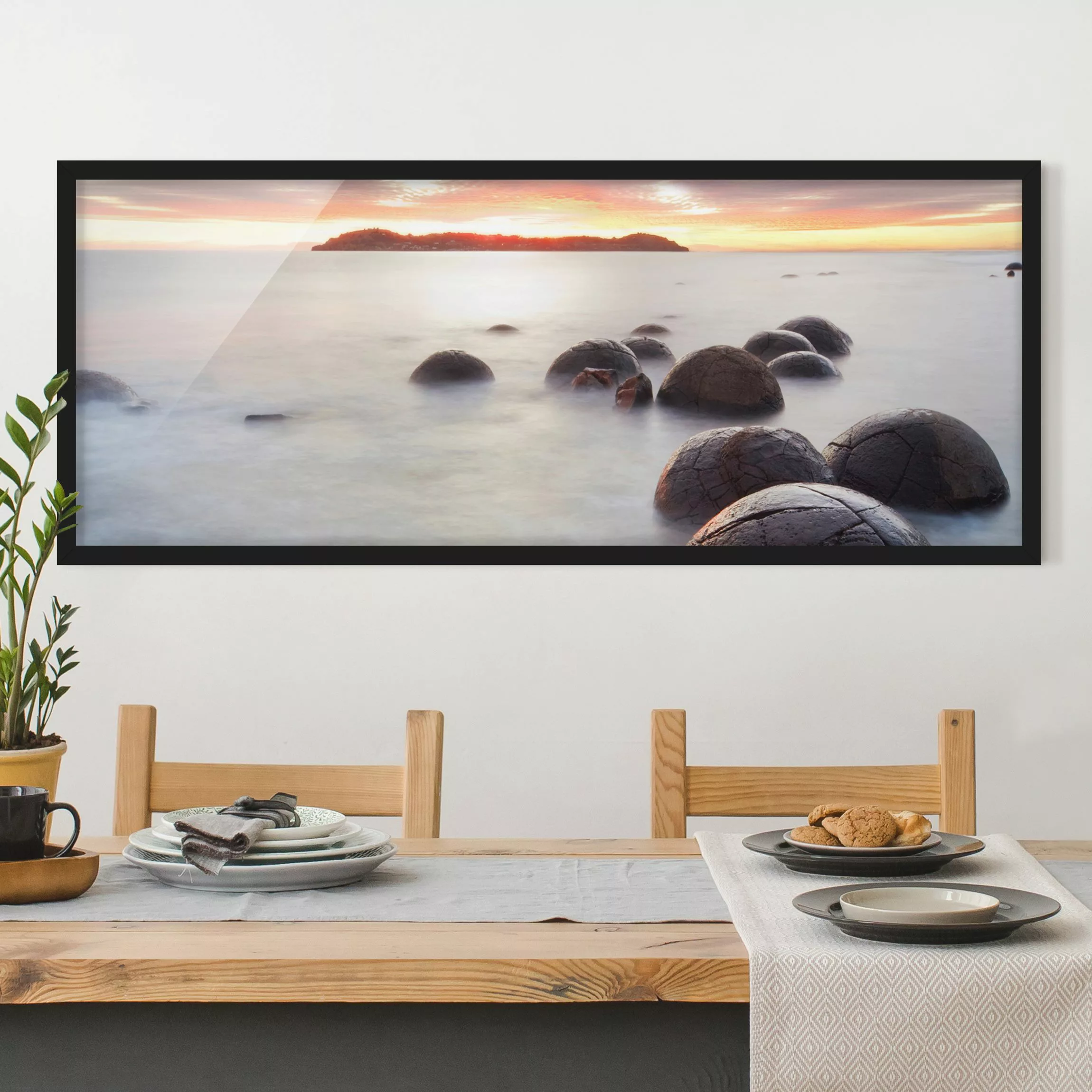 Bild mit Rahmen Strand - Panorama Moeraki Neuseeland günstig online kaufen