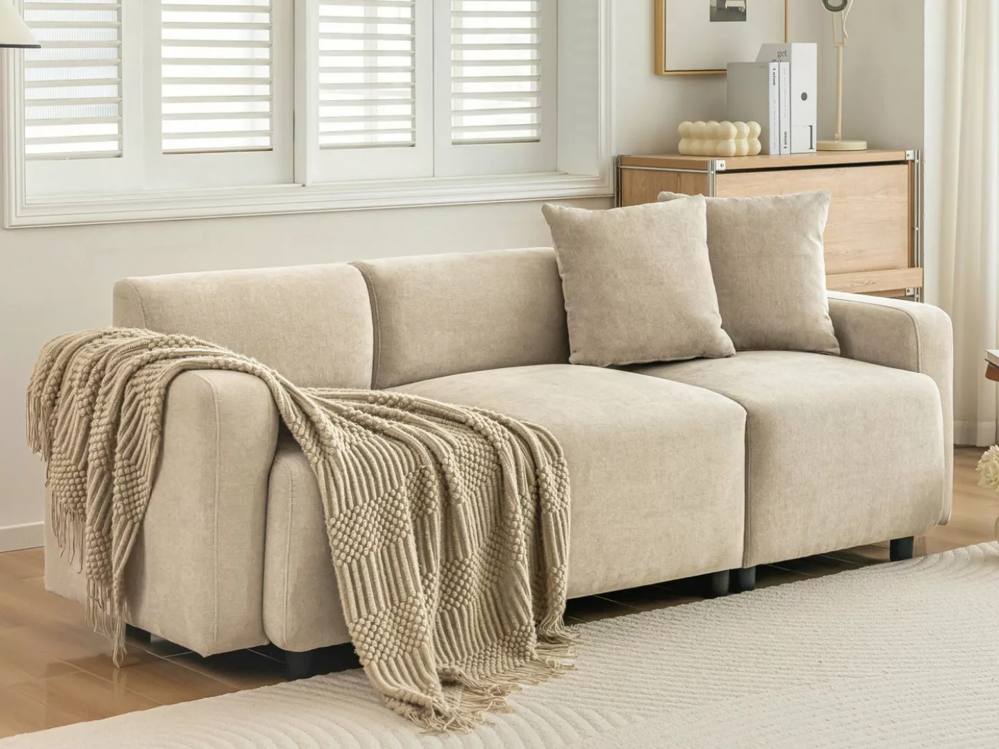 SeedWave Sofa 3-Sitzer großes Sofa, Chenille-Stoff Polstersofa mit Wurfkiss günstig online kaufen