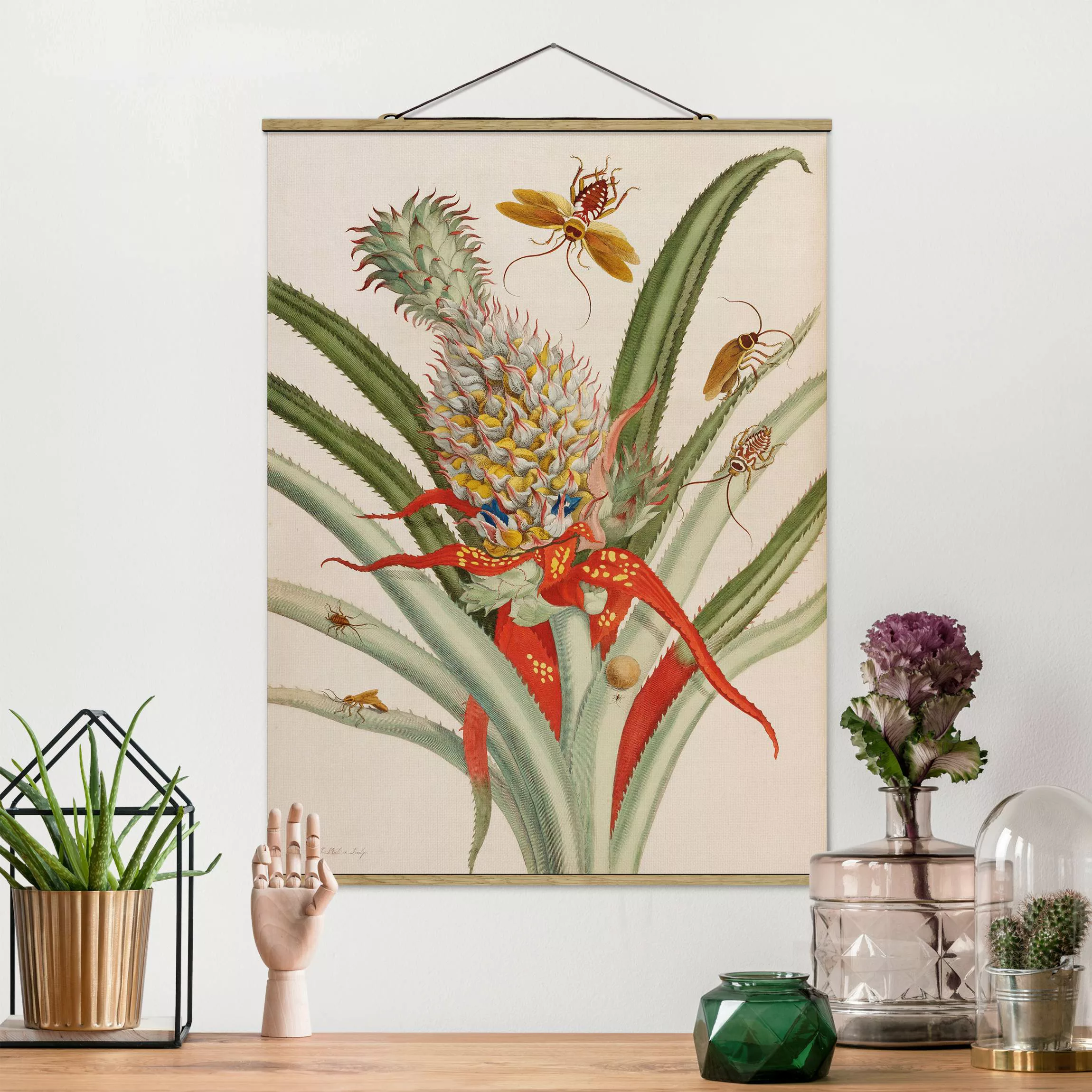 Stoffbild Blumen mit Posterleisten - Hochformat Anna Maria Sibylla Merian - günstig online kaufen