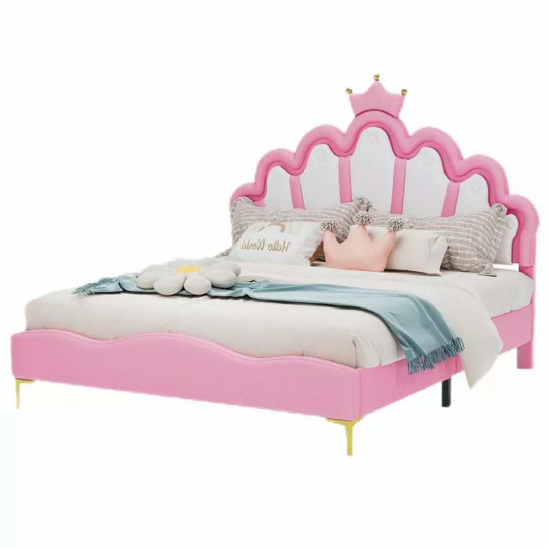 TavilaEcon Polsterbett Kinderbett Flaches Doppelbett mit krone-Form Prinzes günstig online kaufen