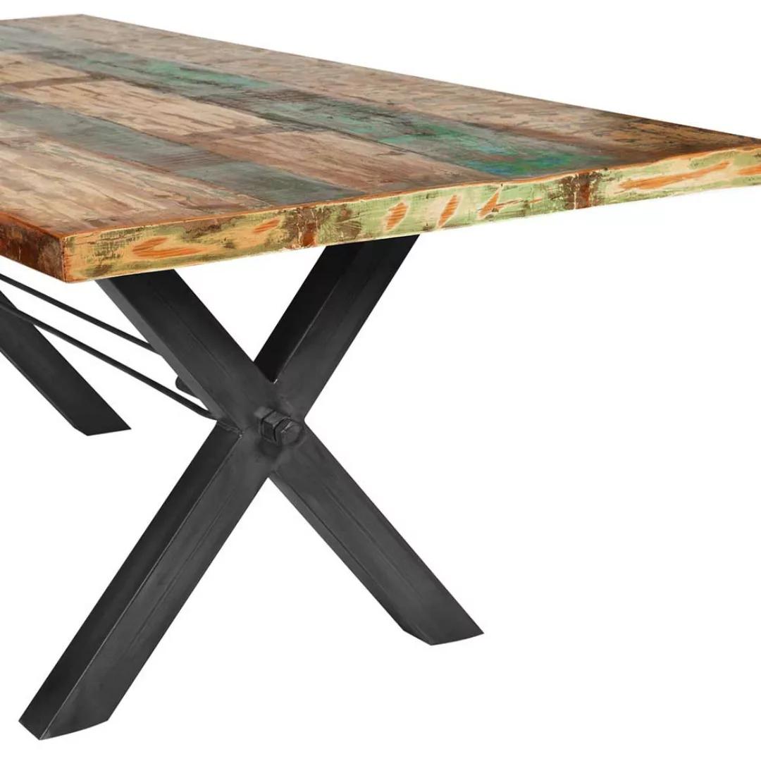 Bunter Esszimmertisch aus Recyclingholz und Eisen 160 cm breit günstig online kaufen