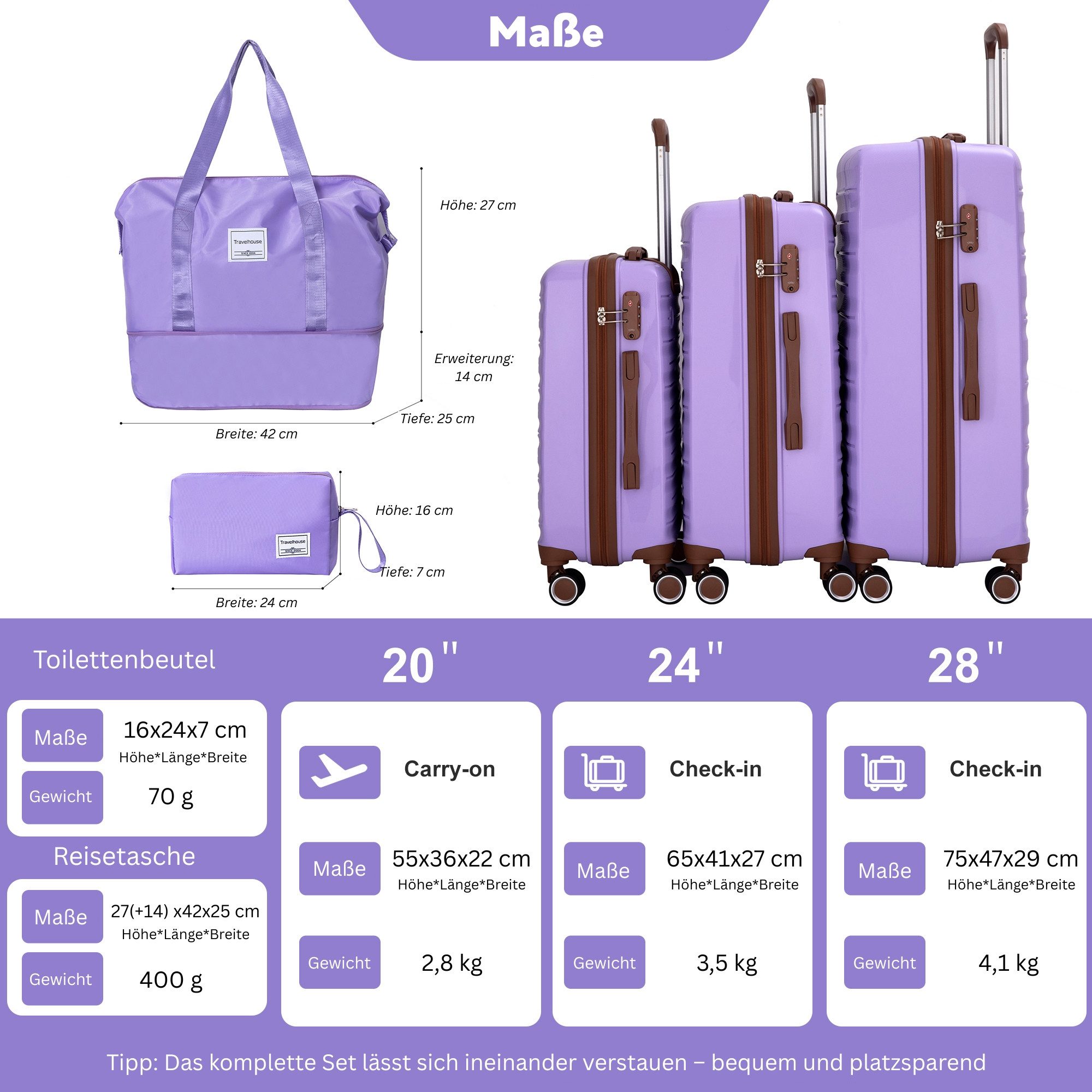 Travelhouse Trolleyset Ascona, 4 Rollen, (Spar-Set, günstig online kaufen