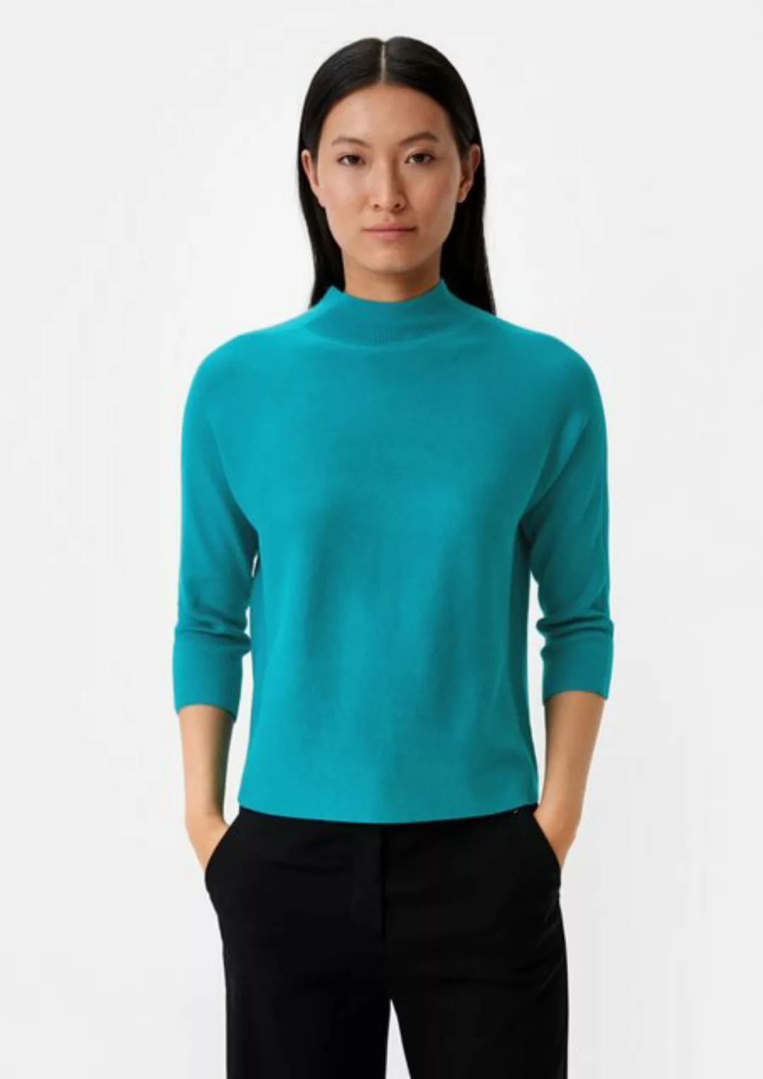 Comma 3/4 Arm-Pullover Strickpullover aus Viskosemix Rippblende günstig online kaufen