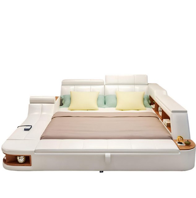 Xlmoebel Bett Luxuriöses Design-Lederschlafzimmer mit Doppelablage 180x200 günstig online kaufen