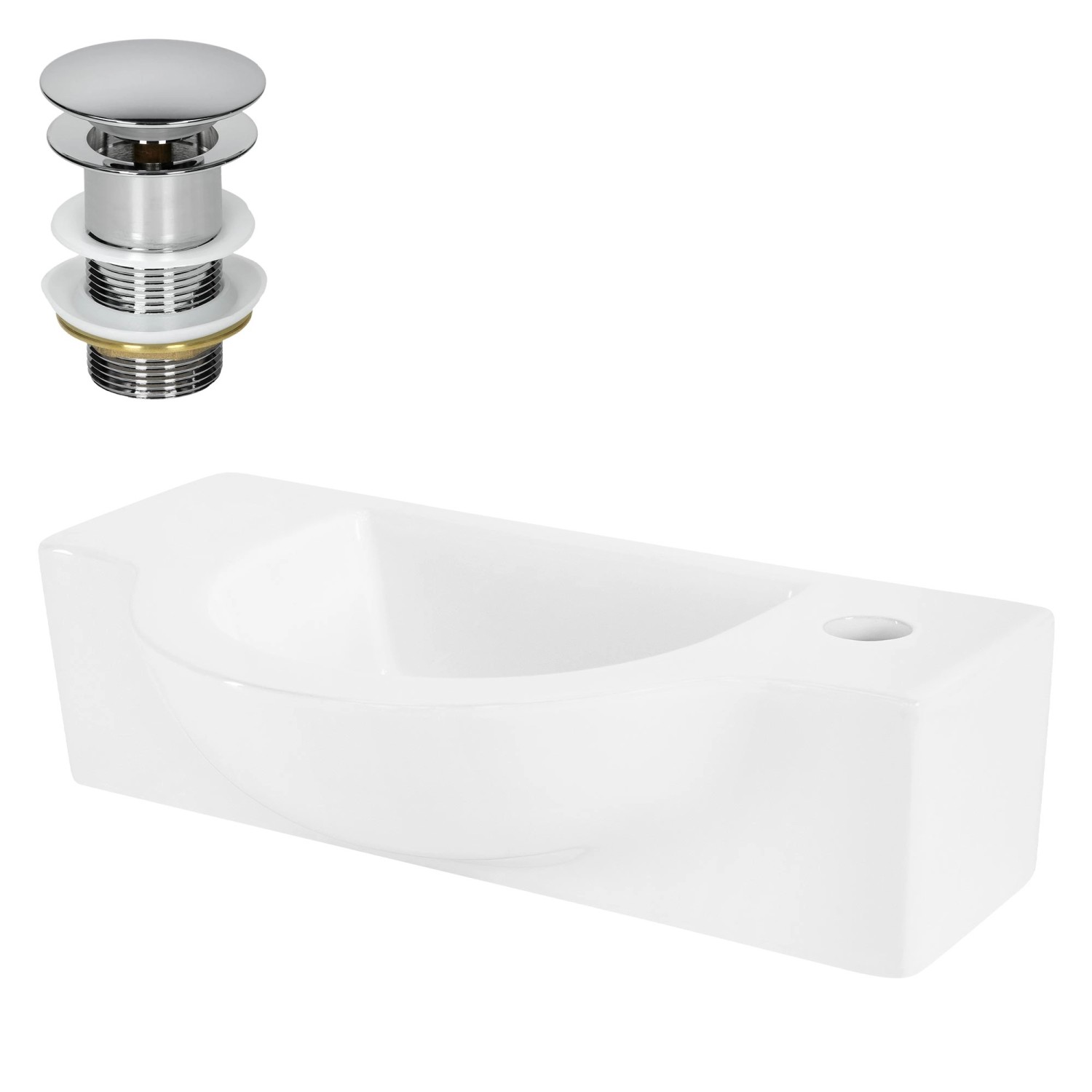 ML-Design Waschbecken Keramik Weiß 44,5x25,5x12cm mit Ablaufgarnitur Silber günstig online kaufen