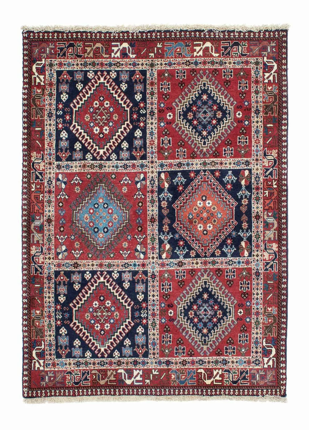 morgenland Wollteppich »Yalameh Felder Blu 134 x 98 cm«, rechteckig, Handge günstig online kaufen