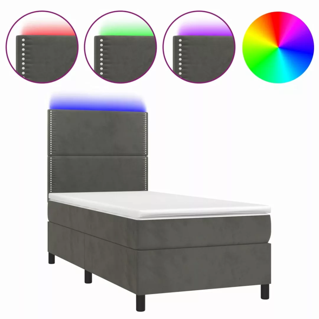 Vidaxl Boxspringbett Mit Matratze & Led Dunkelgrau 90x190 Cm Samt günstig online kaufen
