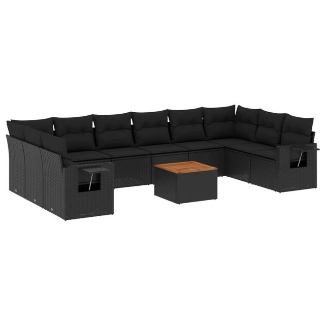 vidaXL Sofaelement 11-tlg. Garten-Sofagarnitur mit Kissen Schwarz Poly Ratt günstig online kaufen