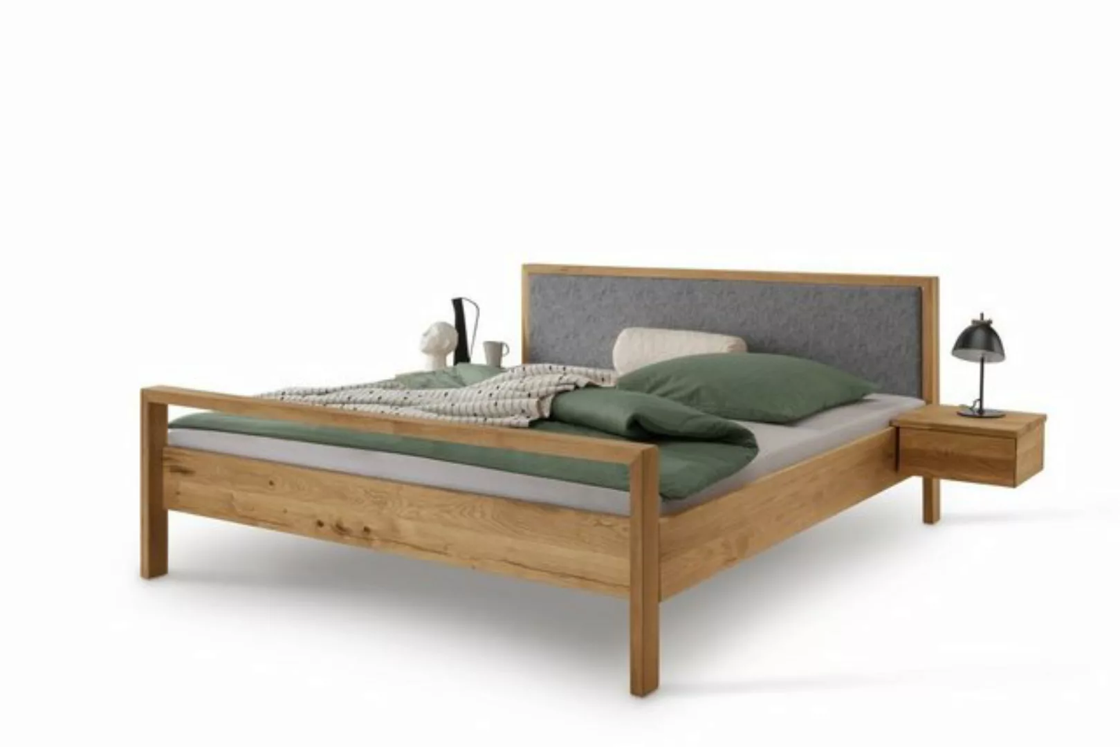 Natur24 Bett Doppelbett Bett Aalbe 180x200 Eiche Massiv Filz-Kopfteil günstig online kaufen
