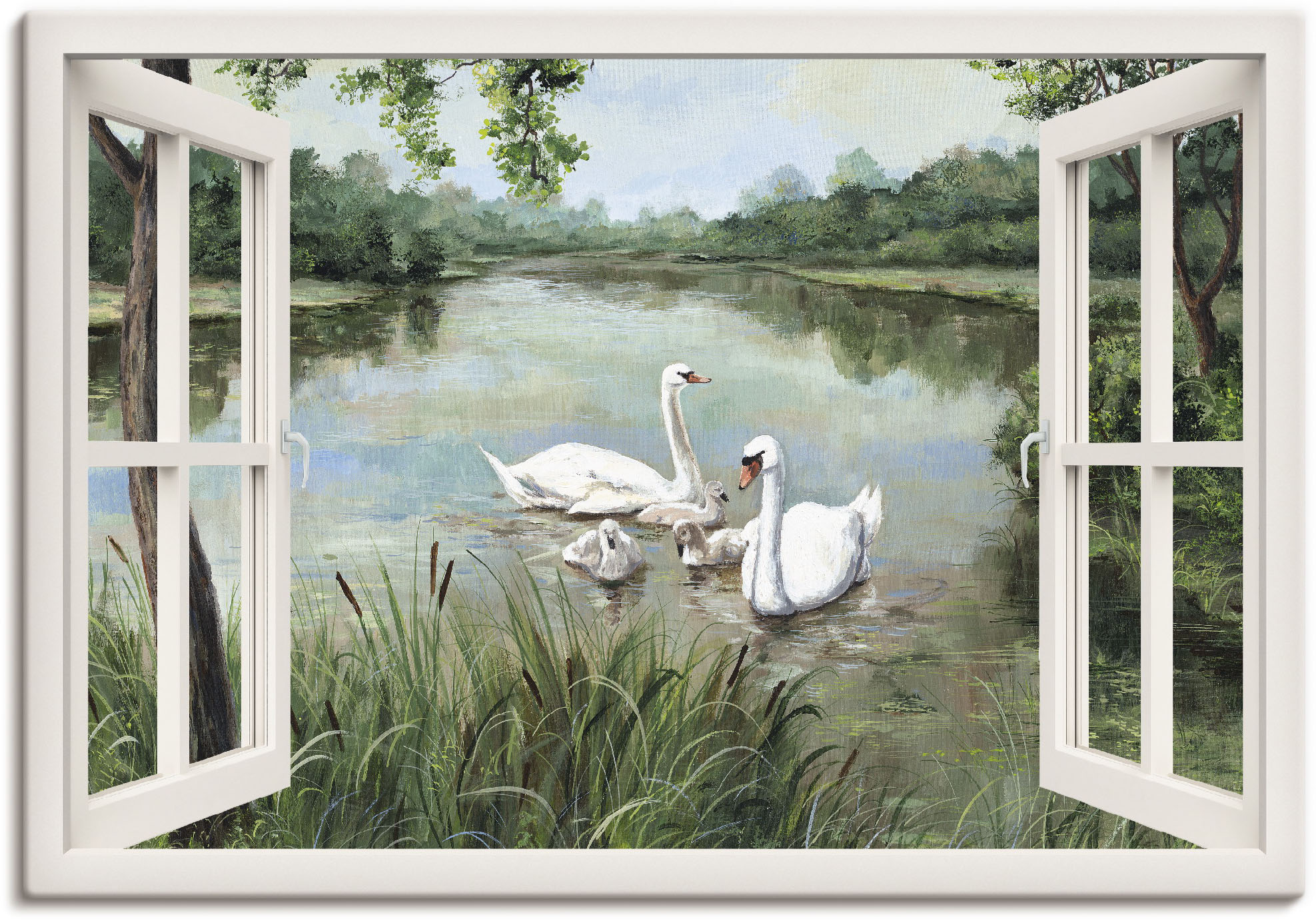 Artland Wandbild "Fensterblick - Schwäne", Vögel, (1 St.), als Alubild, Out günstig online kaufen