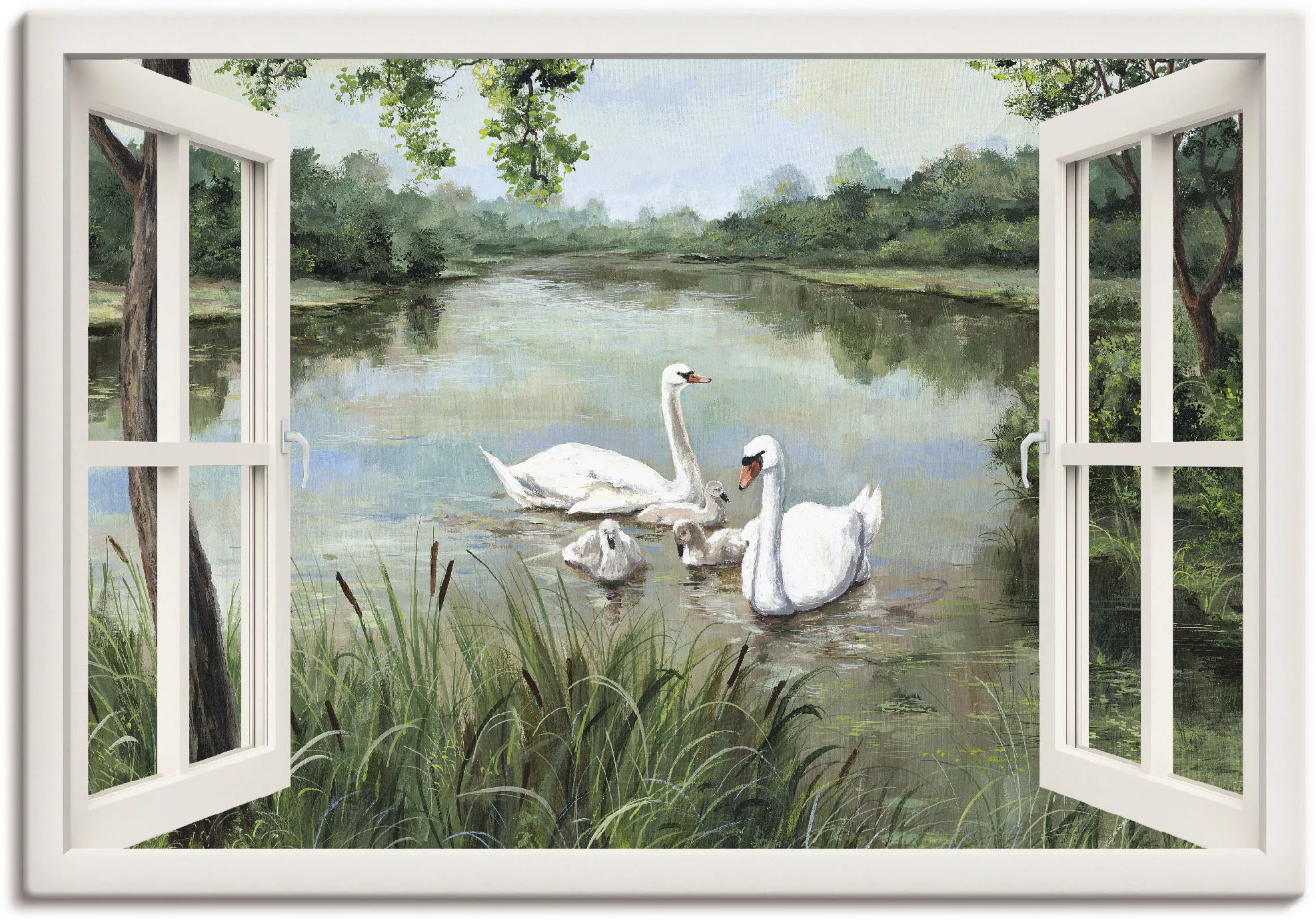 Artland Wandbild »Fensterblick - Schwäne«, Vögel, (1 St.), als Alubild, Out günstig online kaufen