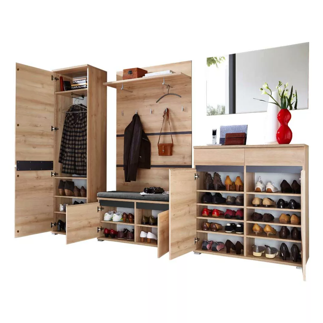 Garderobenmöbel Set in Buche Dekor mit Bank (sechsteilig) günstig online kaufen