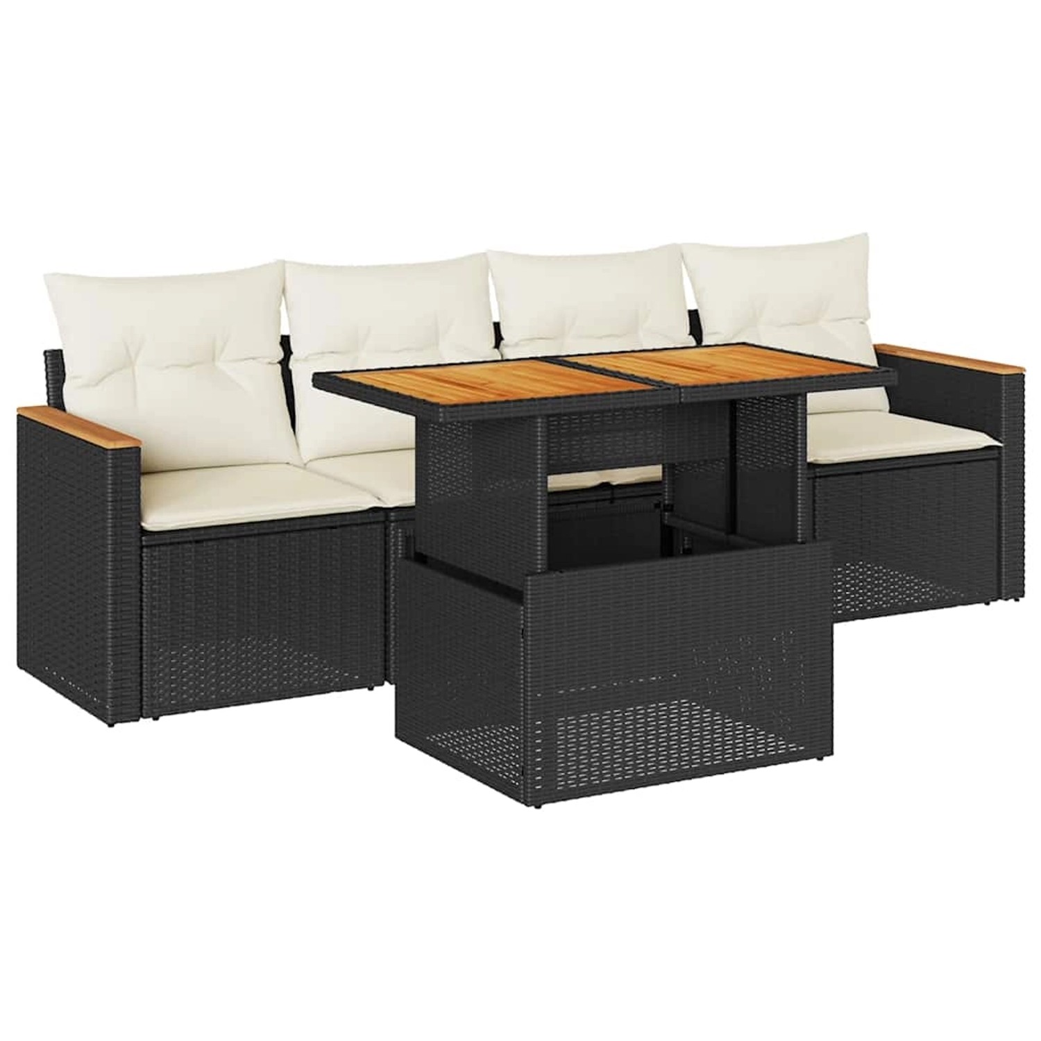 vidaXL 5Tlg Garten-Sofagarnitur mit Kissen Schwarz Poly Rattan Akazie 33274 günstig online kaufen