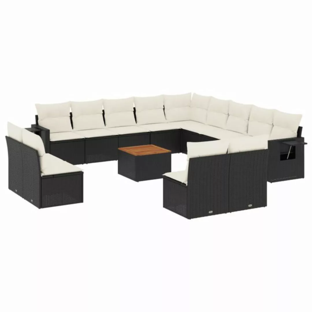 vidaXL Sofaelement 14-tlg. Garten-Sofagarnitur mit Kissen Schwarz Poly Ratt günstig online kaufen