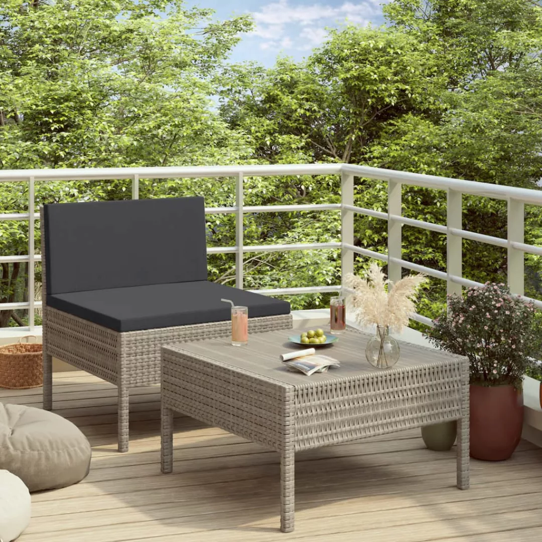 2-tlg. Garten-lounge-set Mit Auflagen Poly Rattan Grau günstig online kaufen