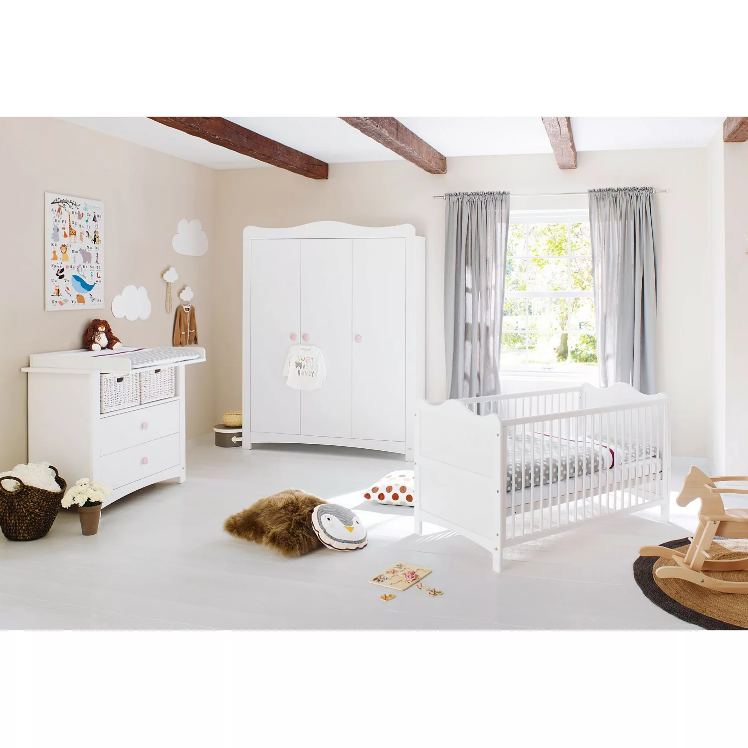 home24 Pinolino Babyzimmer3-teilig Florentina II 3-teilig Weiß Flachpresspl günstig online kaufen
