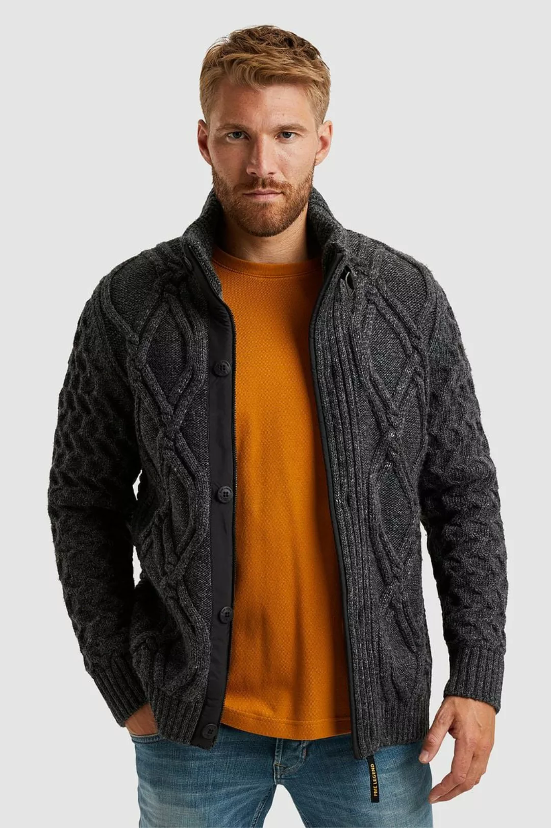 PME Legend Heavy Knit Strickjacke Wool Mix Anthrazit - Größe XXL günstig online kaufen