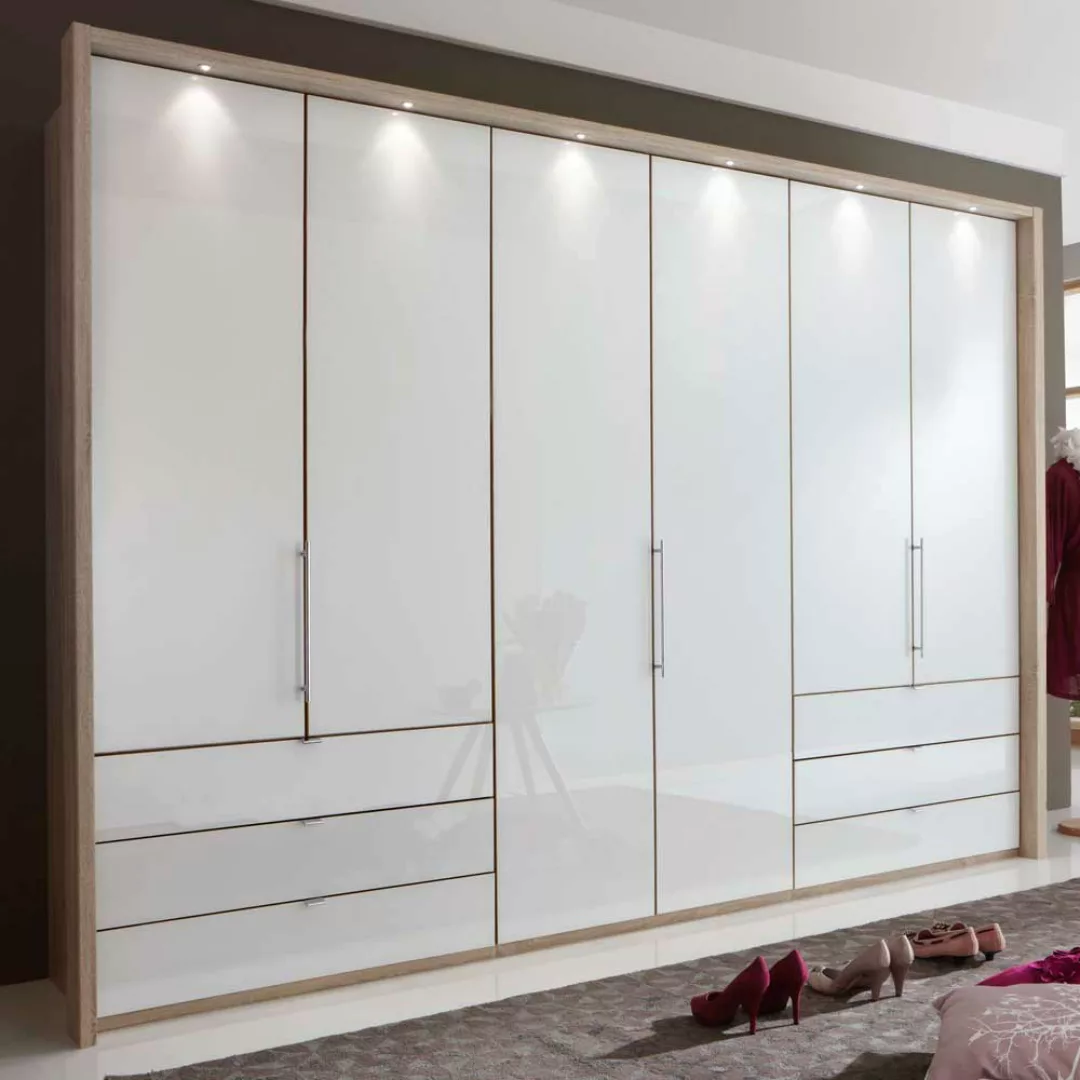 Schlafzimmerschrank mit Panorama Gleittüren Weiß Eiche günstig online kaufen