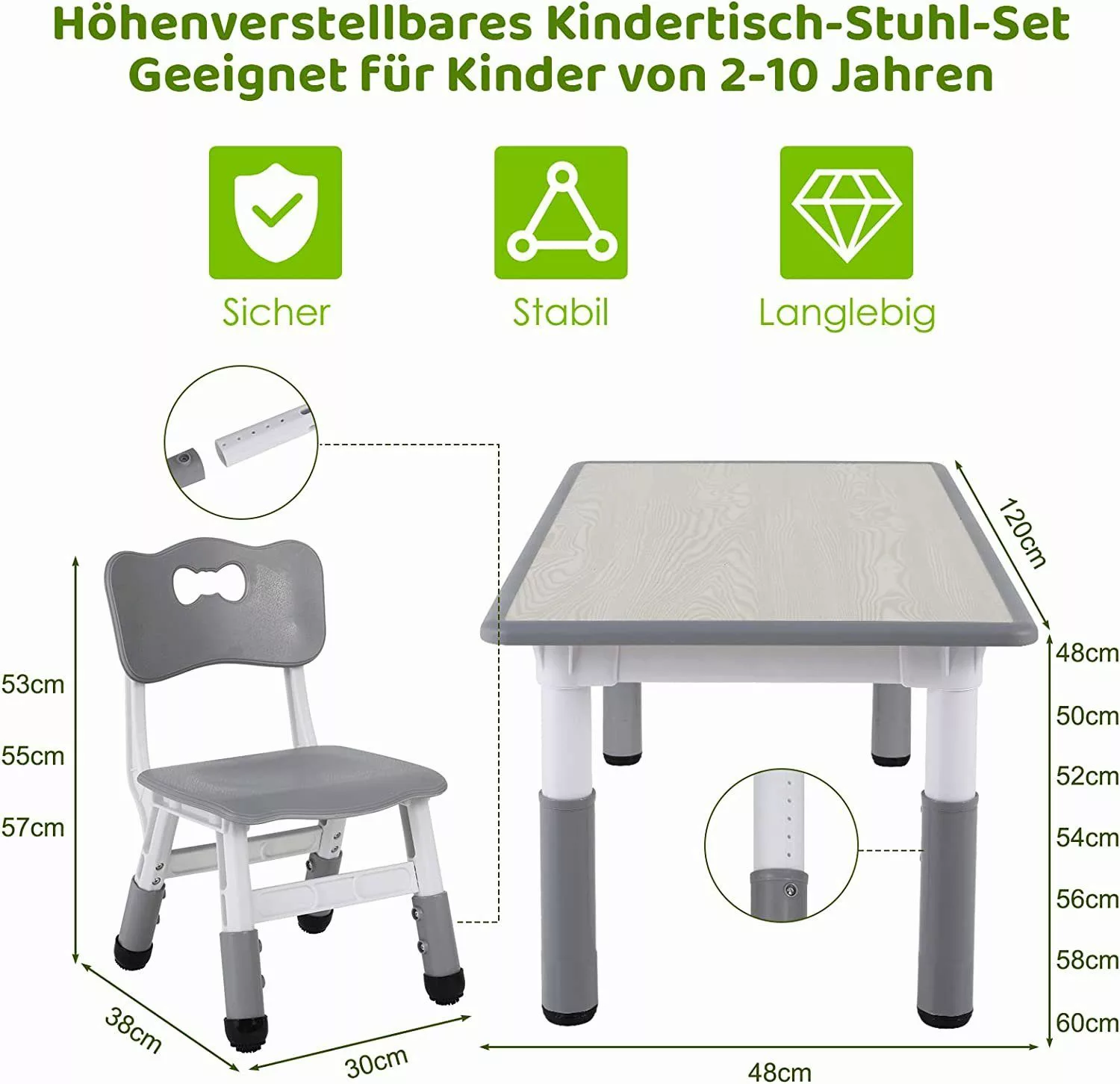 TLGREEN Kindersitzgruppe Kindertisch mit 4 Stühlen, günstig online kaufen