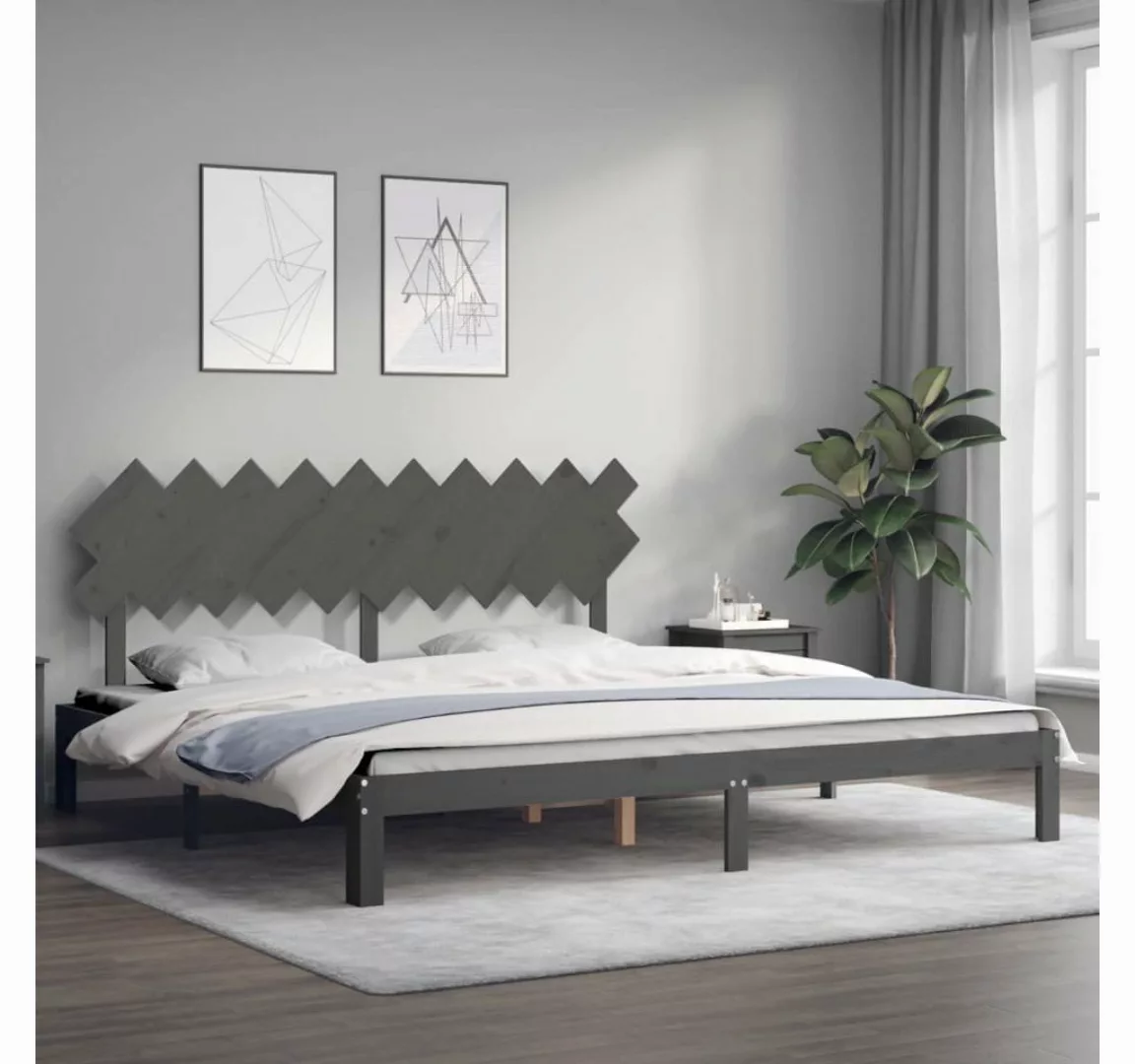 vidaXL Bett Massivholzbett mit Kopfteil Grau 200x200 cm günstig online kaufen