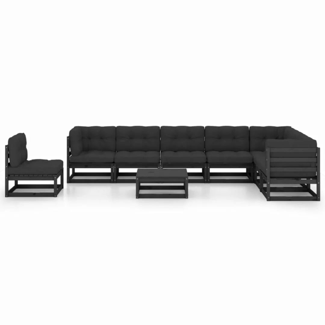 9-tlg. Garten-lounge-set Mit Kissen Schwarz Massivholz Kiefer günstig online kaufen