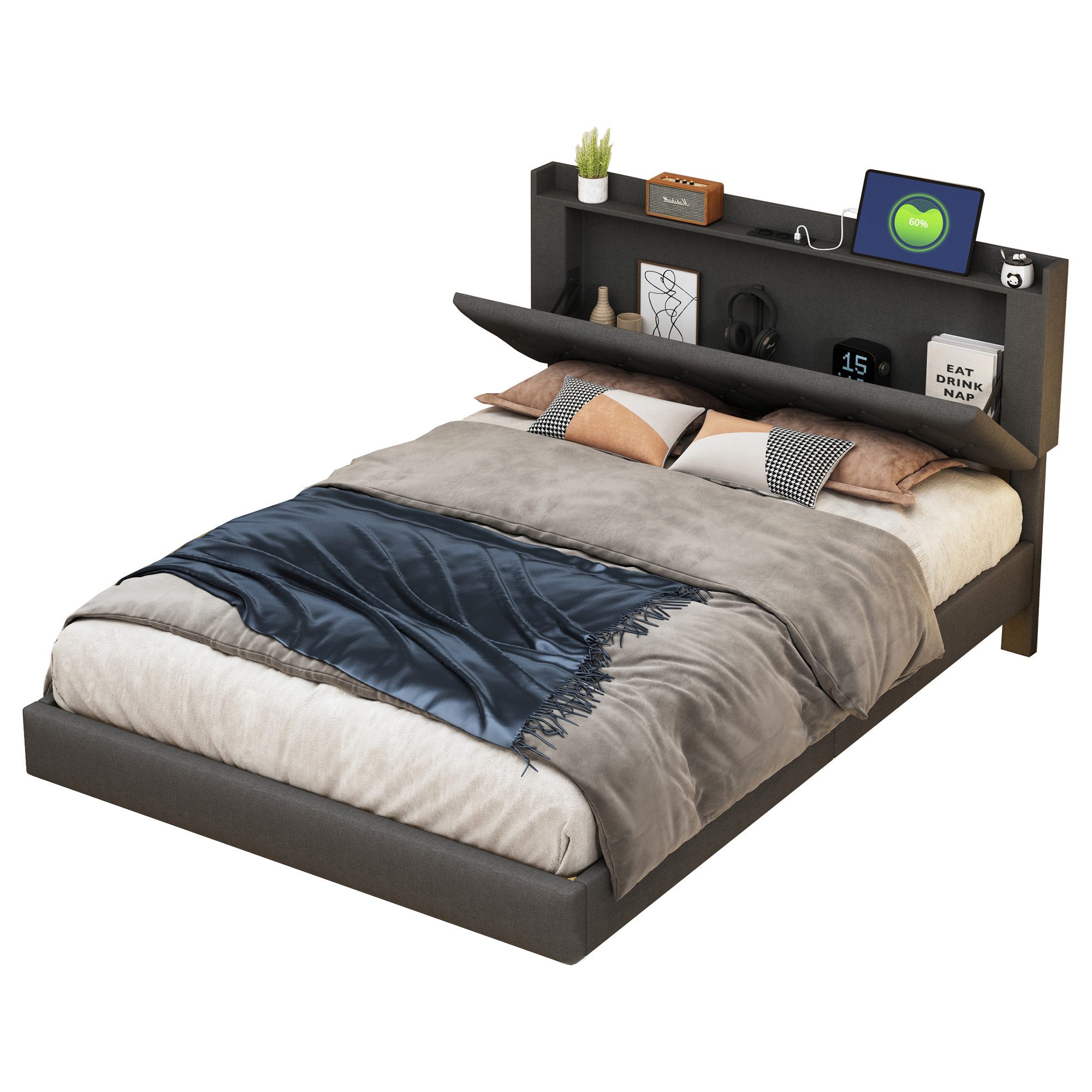 Flieks Polsterbett, LED Doppelbett 140x200cm mit günstig online kaufen