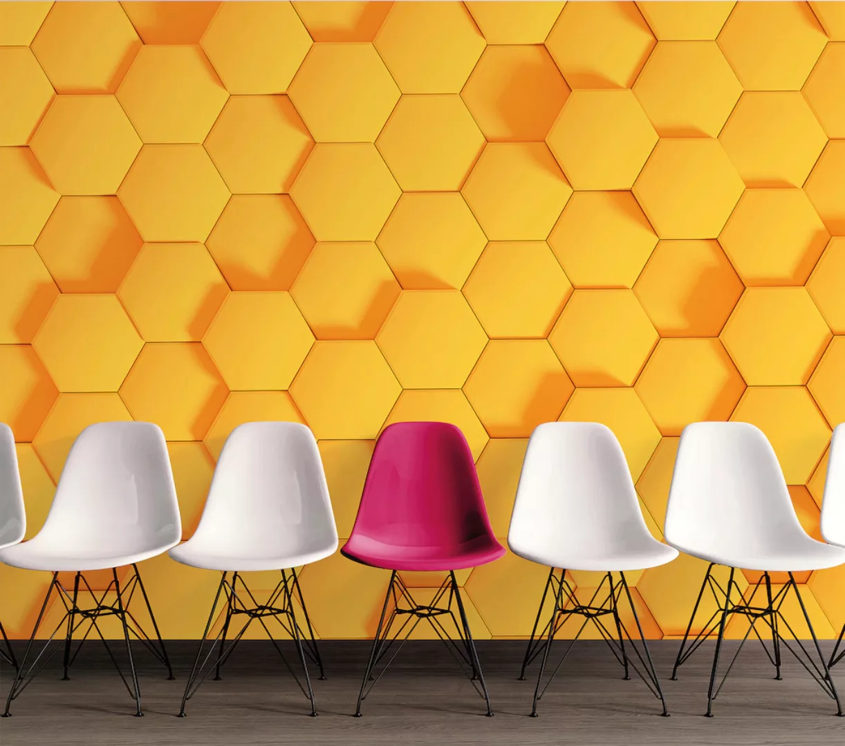Fototapete Hexagon Muster Orange 3,50 m x 2,55 m FSC® günstig online kaufen