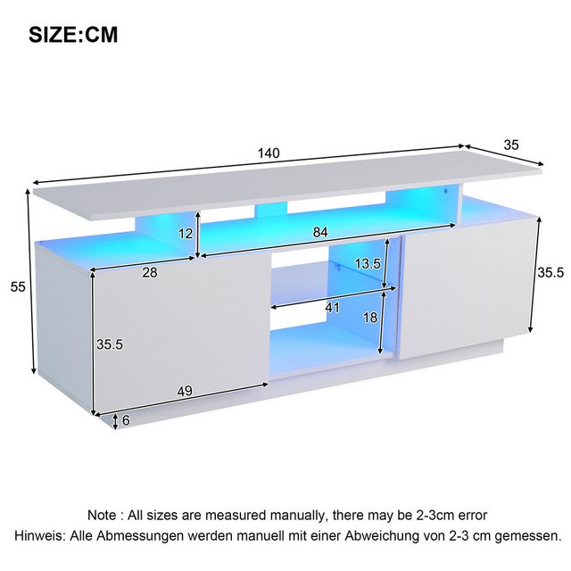 IDEASY TV-Schrank mit 16-farbiger LED-Beleuchtung, 1,4 m lang (Stilvoller A günstig online kaufen